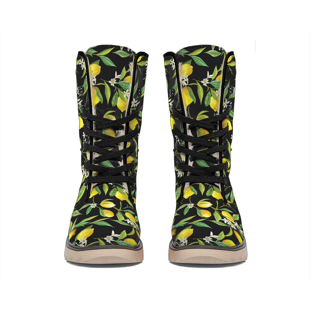 Lemon And Flower Pattern Print Winter Boots