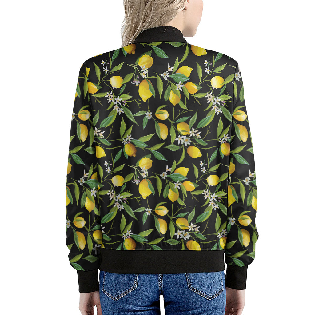Lemon And Flower Pattern Print Women's Bomber Jacket