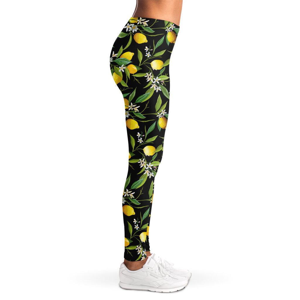 Lemon And Flower Pattern Print Women's Leggings