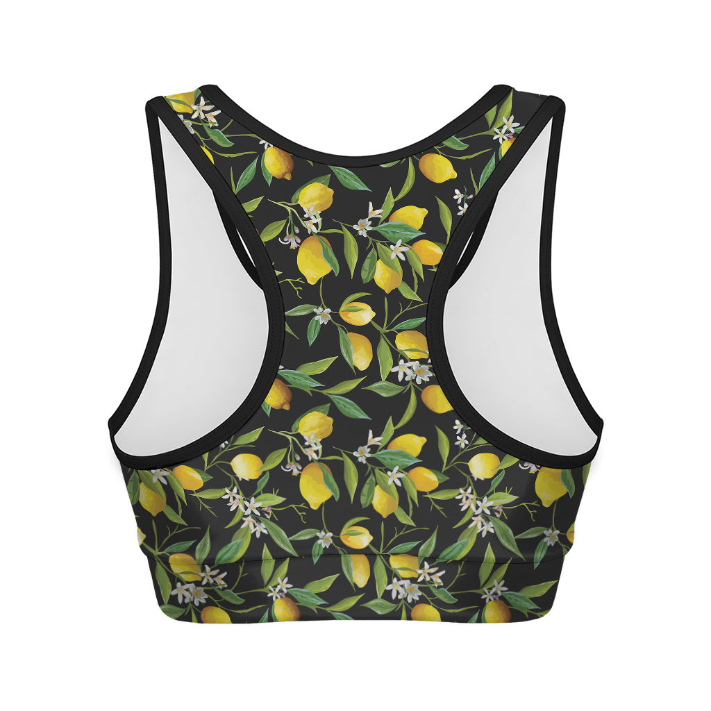 Lemon And Flower Pattern Print Women's Sports Bra