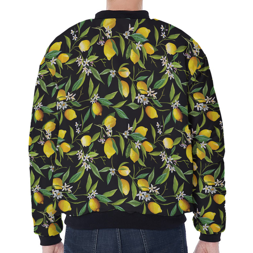 Lemon And Flower Pattern Print Zip Sleeve Bomber Jacket