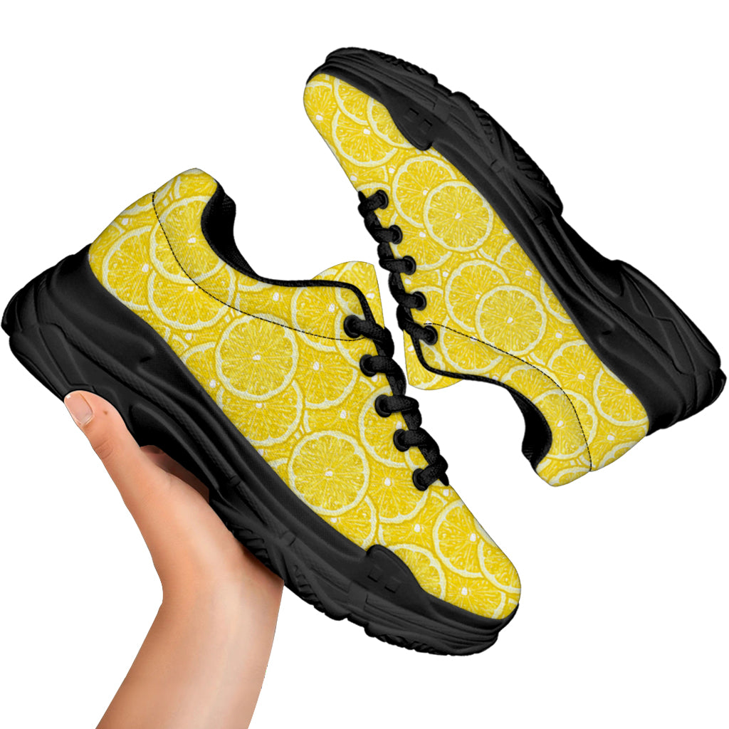 Lemon Slices Pattern Print Black Chunky Shoes
