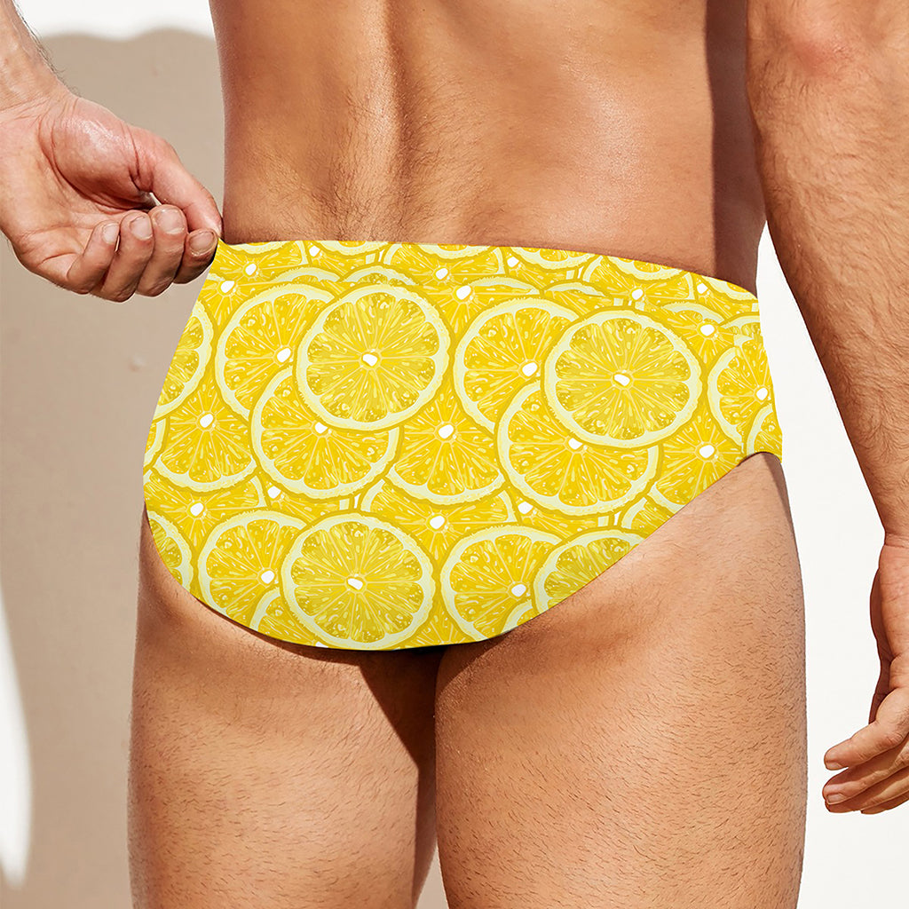 Lemon Slices Pattern Print Men's Swim Briefs