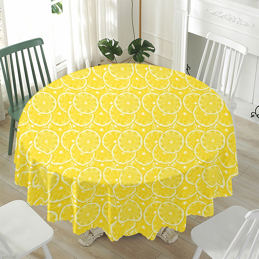 Lemon Slices Pattern Print Waterproof Round Tablecloth