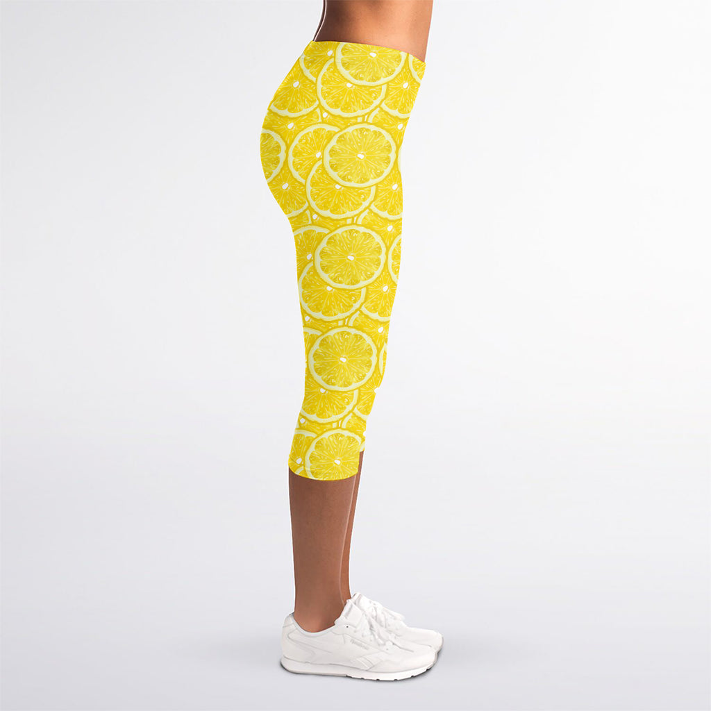Lemon Slices Pattern Print Women's Capri Leggings