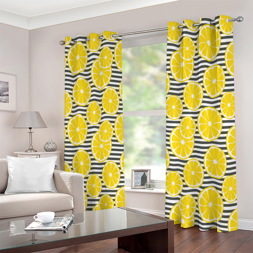 Lemon Striped Pattern Print Extra Wide Grommet Curtains