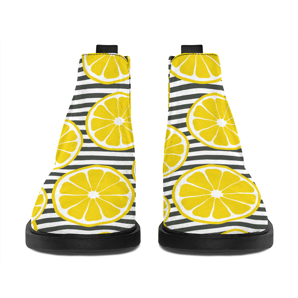 Lemon Striped Pattern Print Flat Ankle Boots