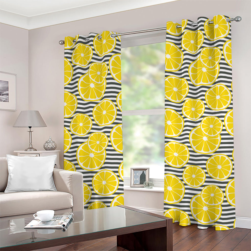 Lemon Striped Pattern Print Grommet Curtains