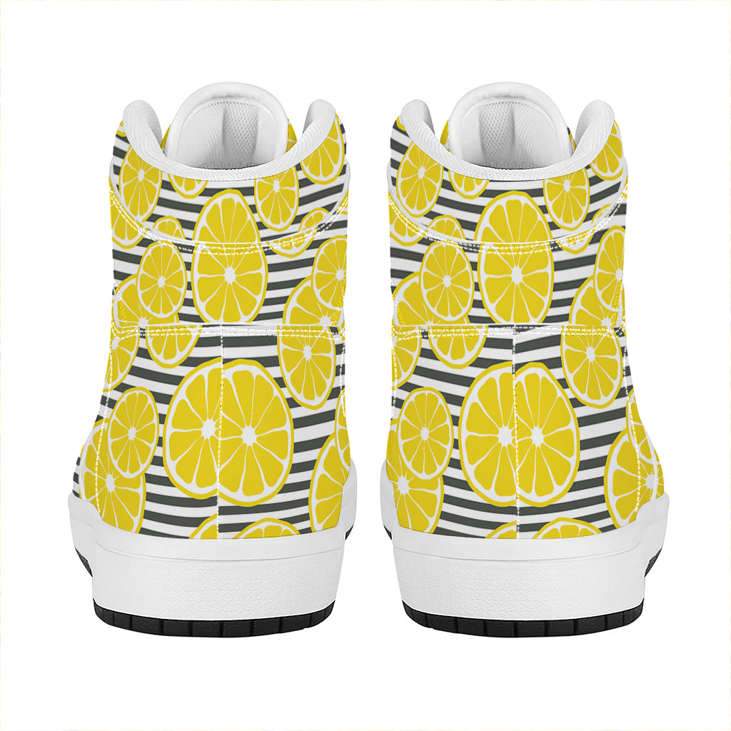 Lemon Striped Pattern Print High Top Leather Sneakers