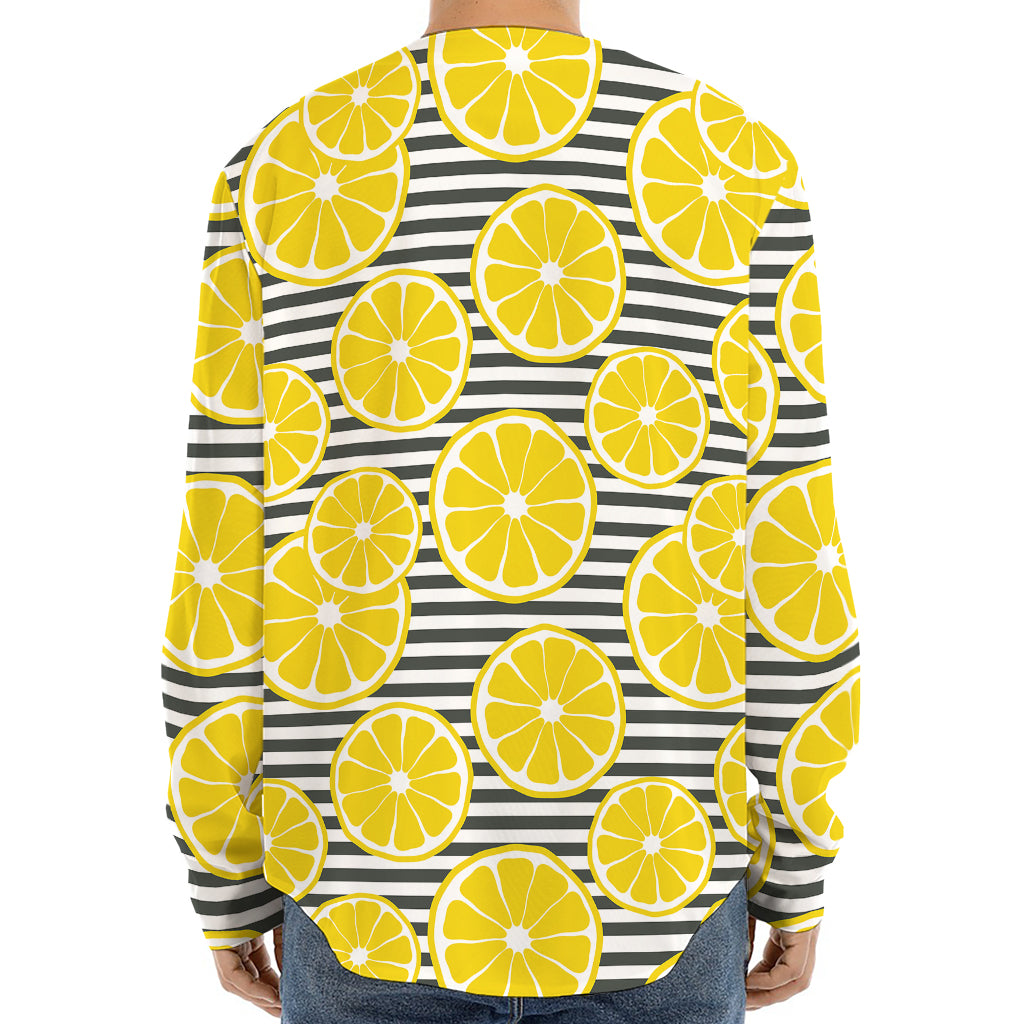 Lemon Striped Pattern Print Long Sleeve Baseball Jersey