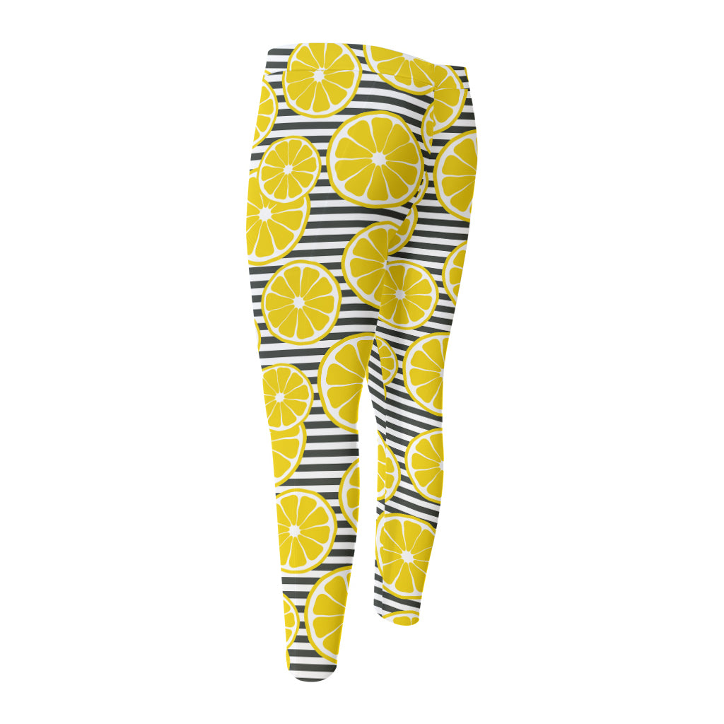 Lemon Striped Pattern Print Men's Compression Pants
