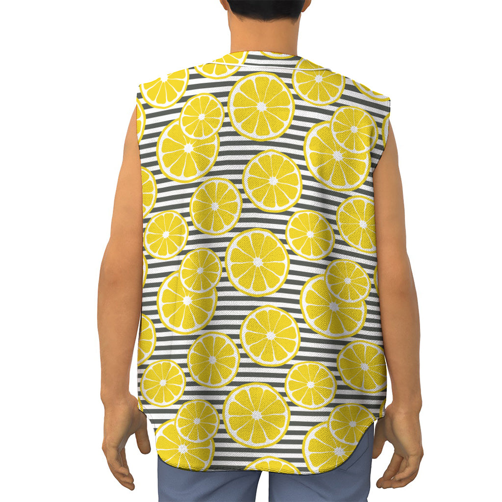 Lemon Striped Pattern Print Sleeveless Baseball Jersey