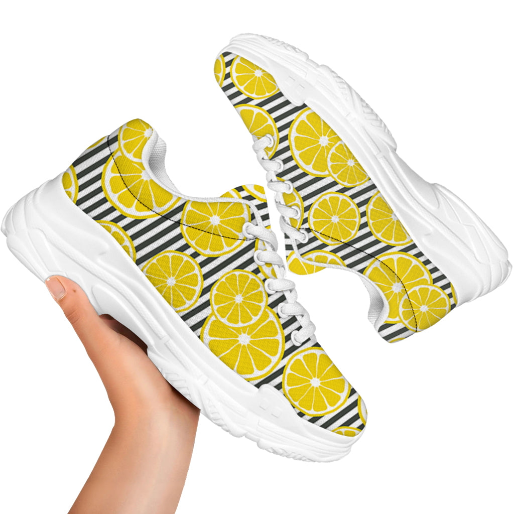 Lemon Striped Pattern Print White Chunky Shoes