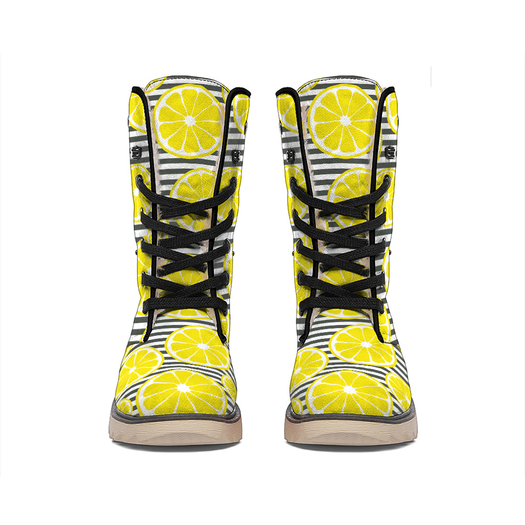 Lemon Striped Pattern Print Winter Boots
