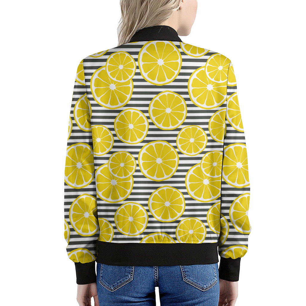 Lemon Striped Pattern Print Women's Bomber Jacket