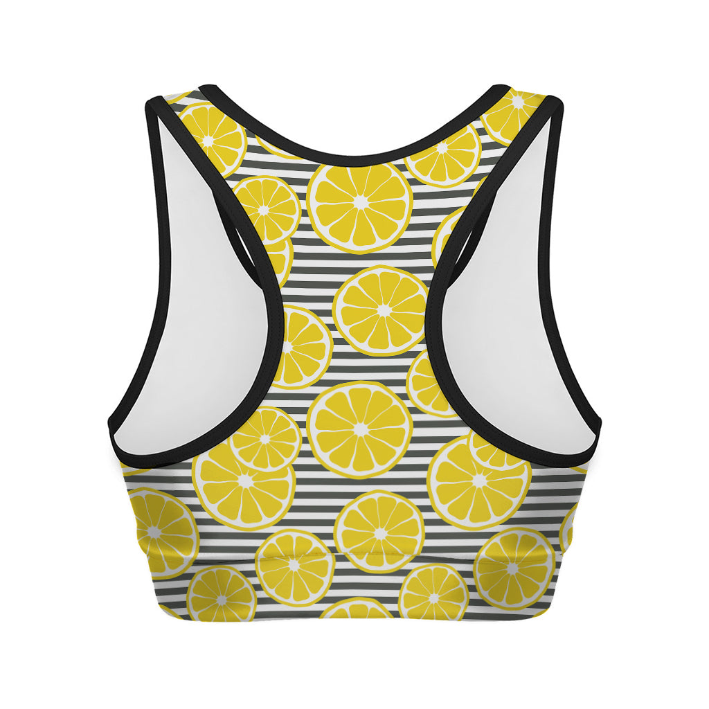 Lemon Striped Pattern Print Women's Sports Bra