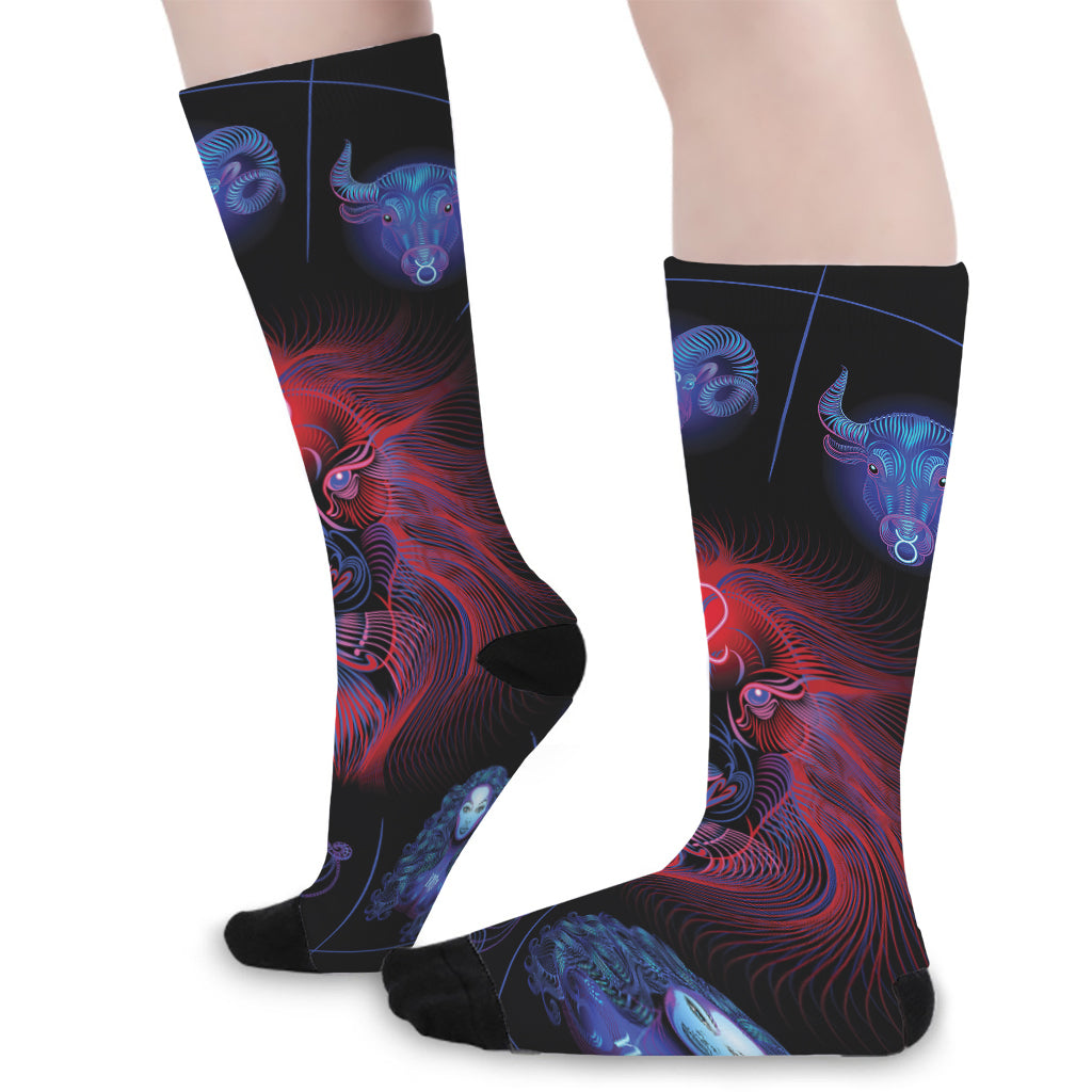 Leo And Astrological Signs Print Long Socks
