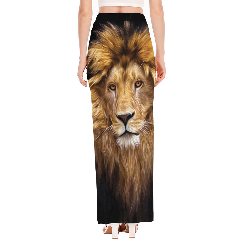 Leo Portrait Print High Slit Maxi Skirt