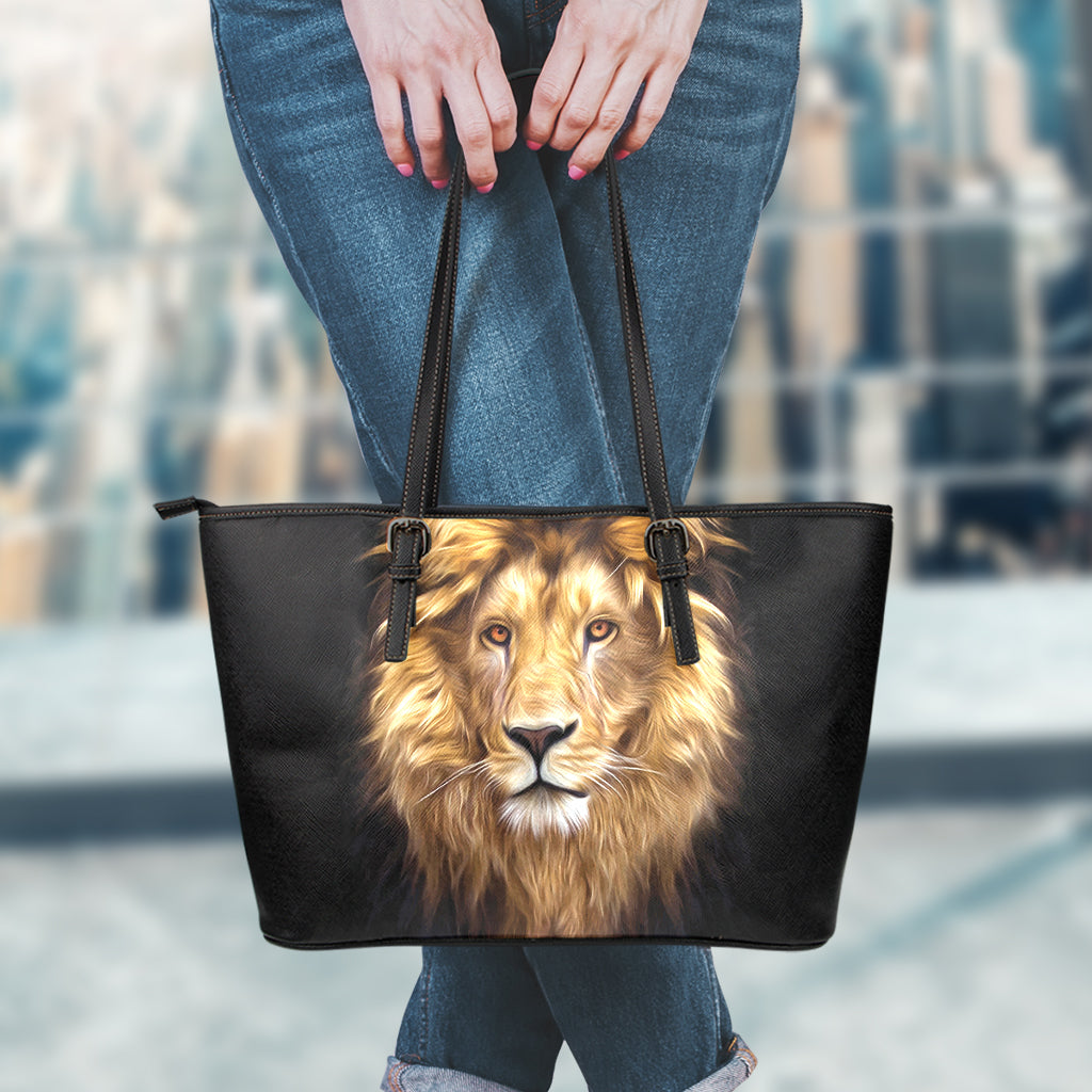Leo Portrait Print Leather Tote Bag