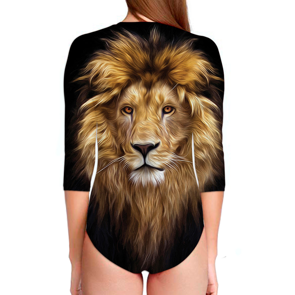Leo Portrait Print Long Sleeve Swimsuit