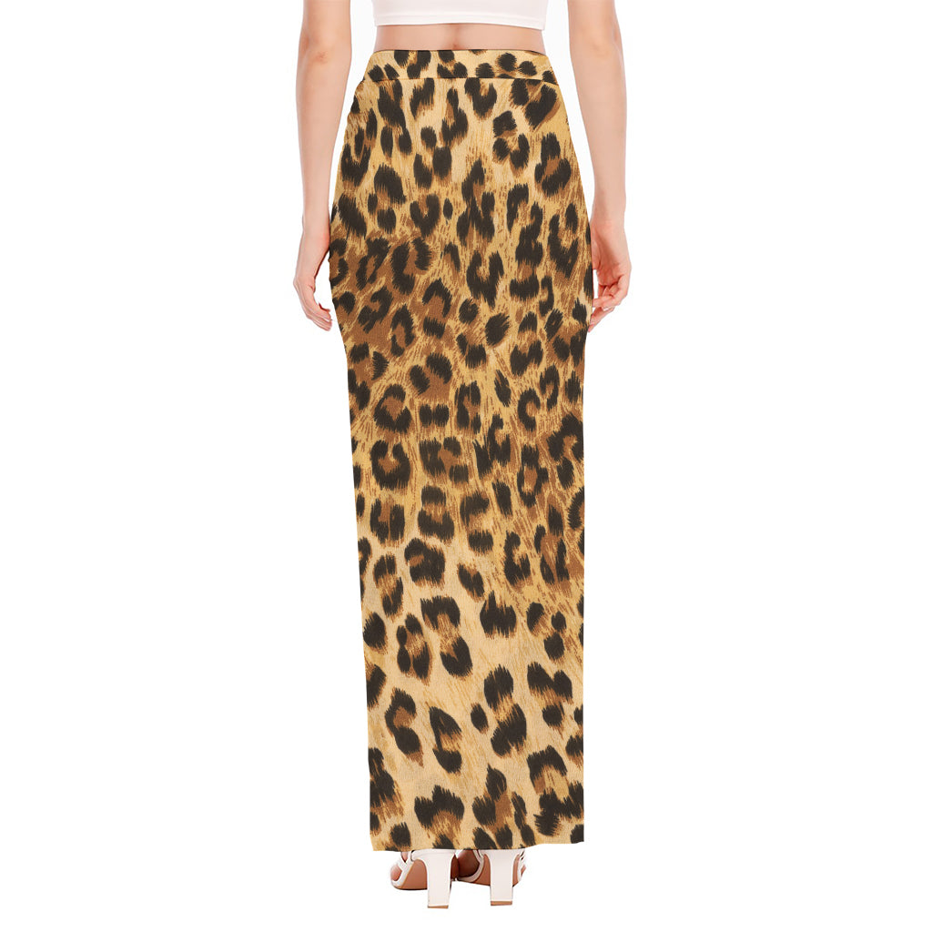 Leopard Pattern Print High Slit Maxi Skirt