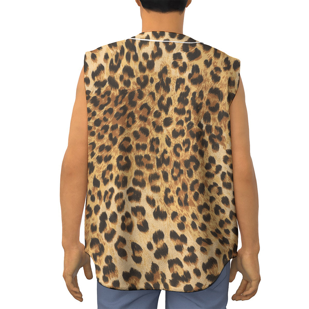 Leopard Pattern Print Sleeveless Baseball Jersey