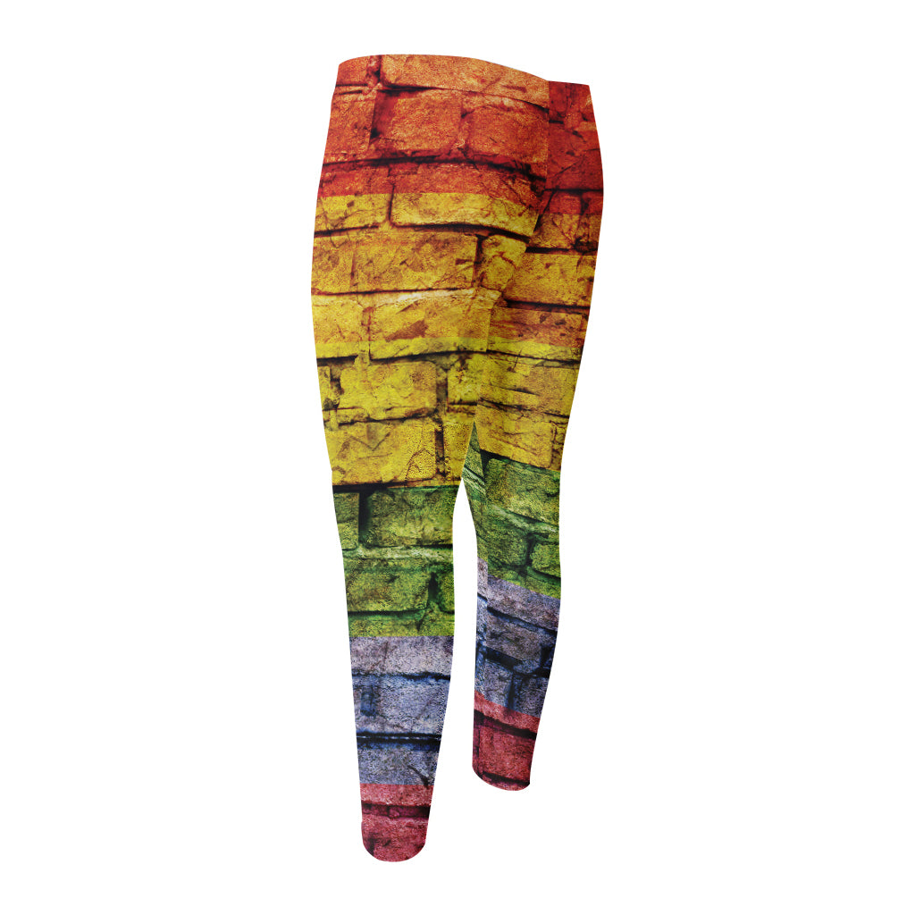 LGBT Pride Rainbow Brick Wall Print Men's Compression Pants