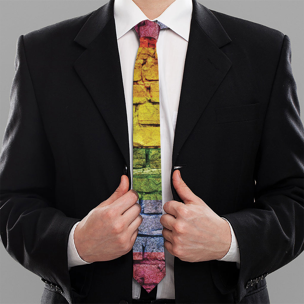 LGBT Pride Rainbow Brick Wall Print Necktie
