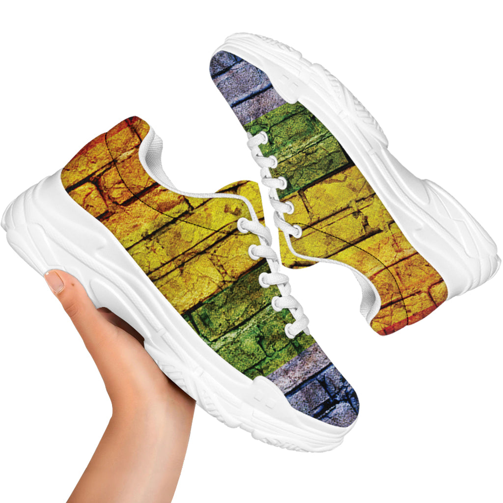 LGBT Pride Rainbow Brick Wall Print White Chunky Shoes