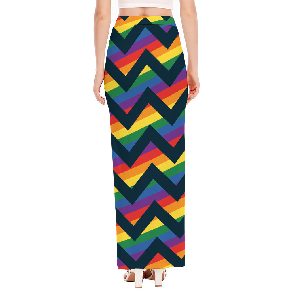 LGBT Pride Rainbow Chevron Pattern Print High Slit Maxi Skirt