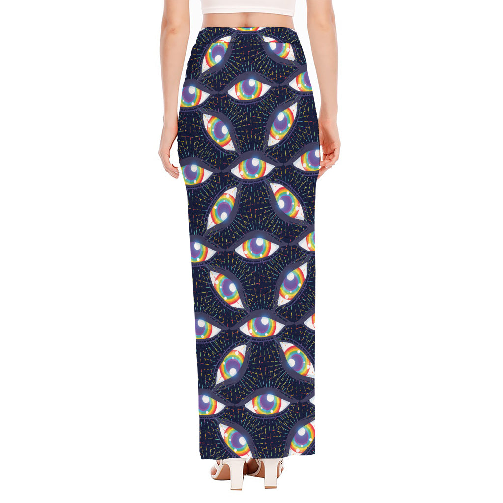 LGBT Pride Rainbow Eyes Pattern Print High Slit Maxi Skirt