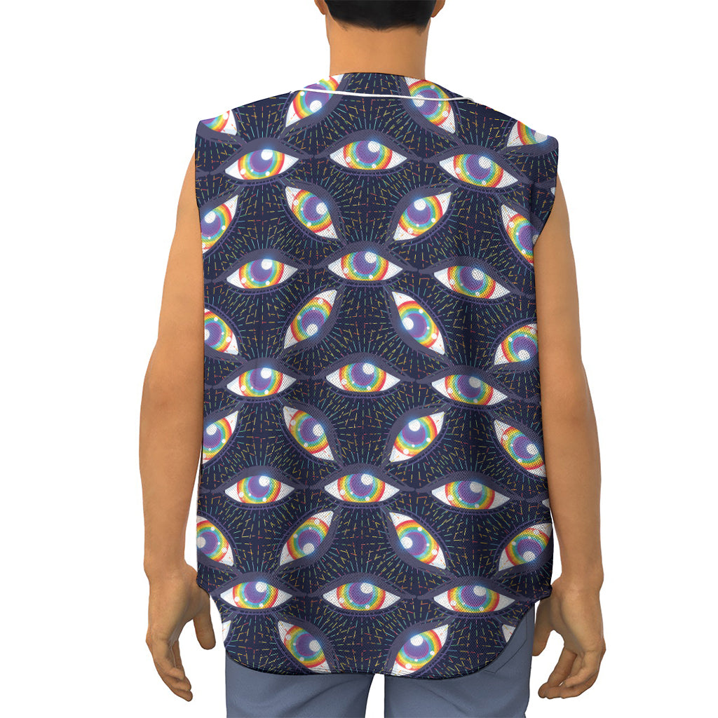 LGBT Pride Rainbow Eyes Pattern Print Sleeveless Baseball Jersey