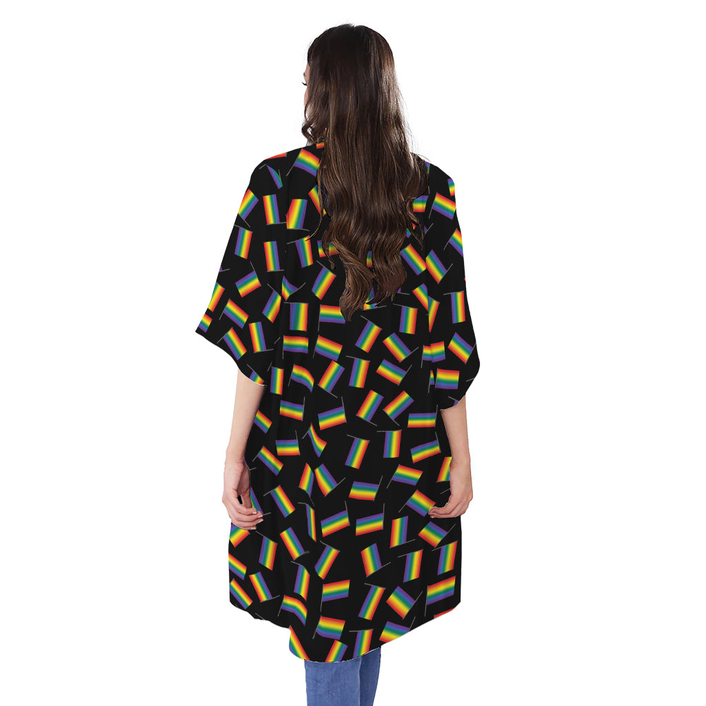 LGBT Pride Rainbow Flag Pattern Print Open Front Beach Cover Up