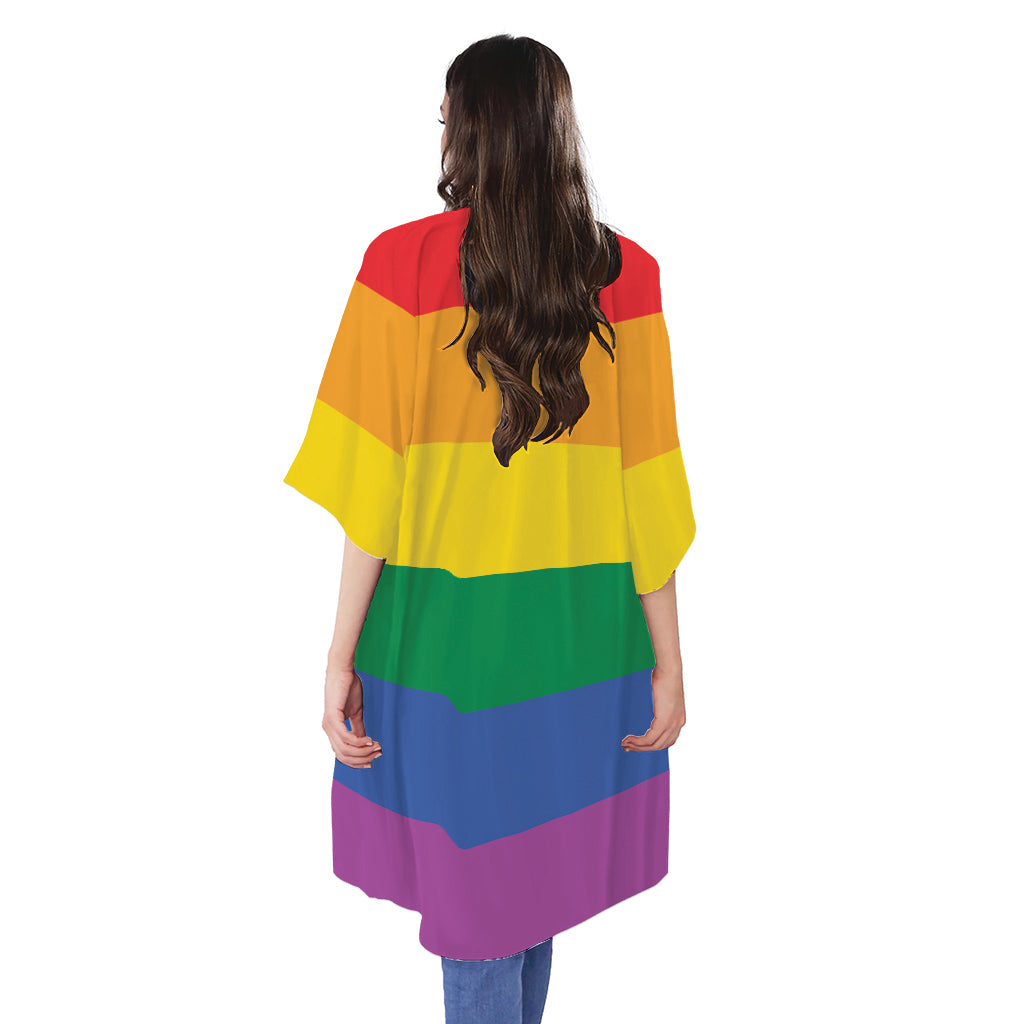 LGBT Pride Rainbow Flag Print Open Front Beach Cover Up