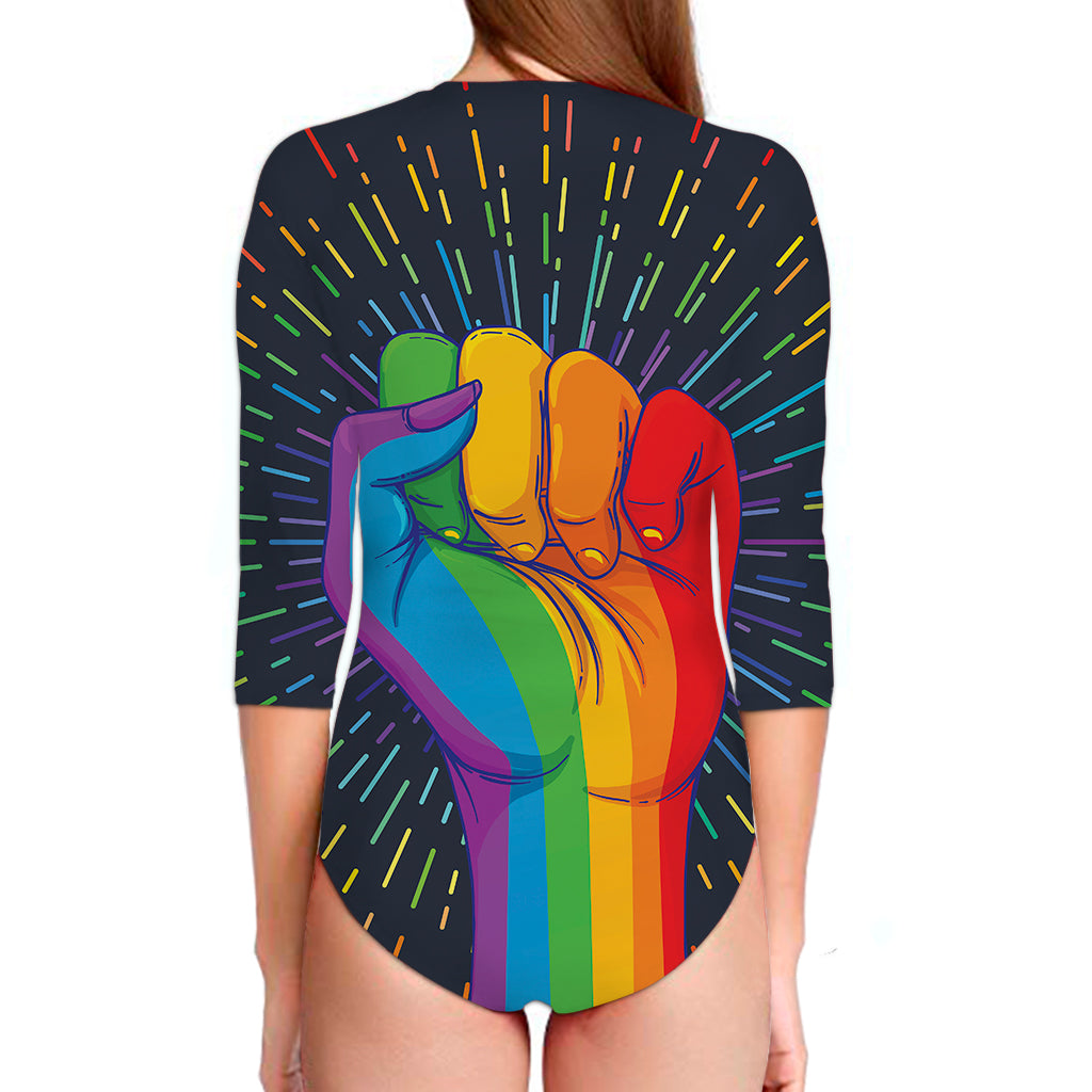 LGBT Pride Rainbow Hand Print Long Sleeve Swimsuit