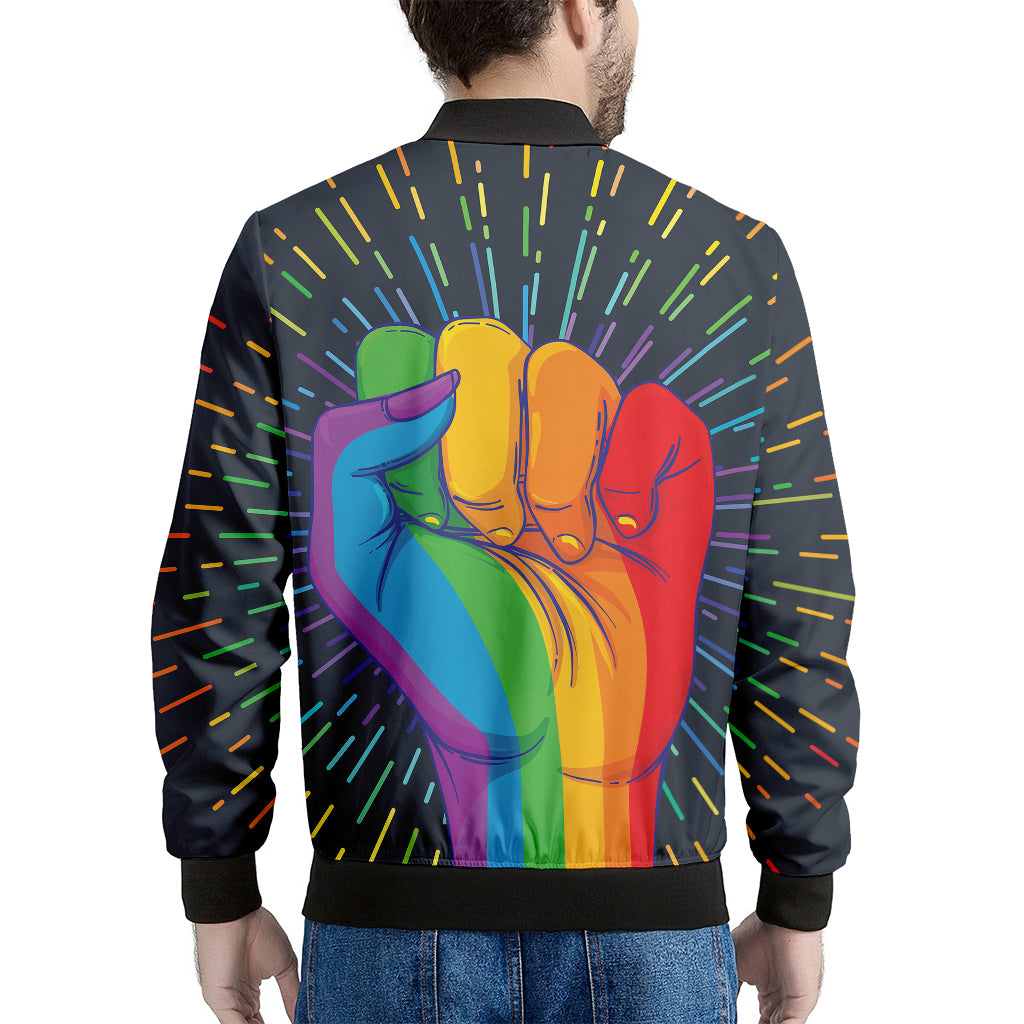 LGBT Pride Rainbow Hand Print Men's Bomber Jacket