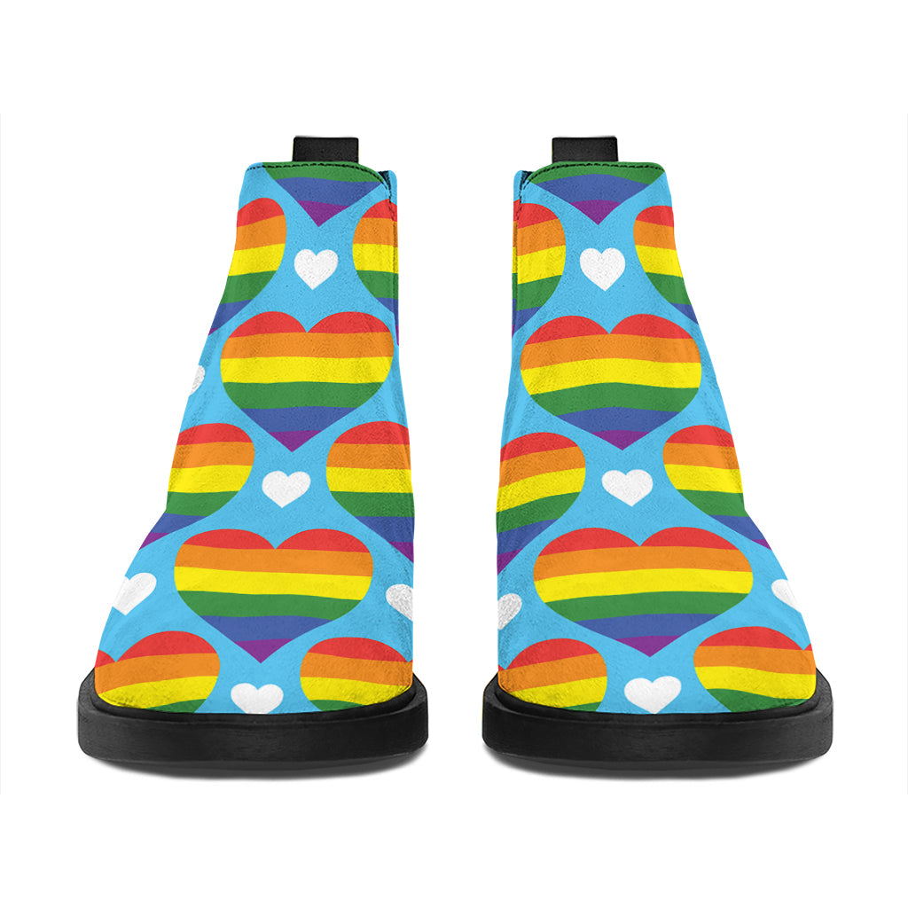 LGBT Pride Rainbow Heart Pattern Print Flat Ankle Boots