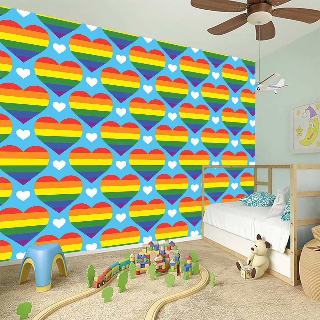 LGBT Pride Rainbow Heart Pattern Print Wall Sticker