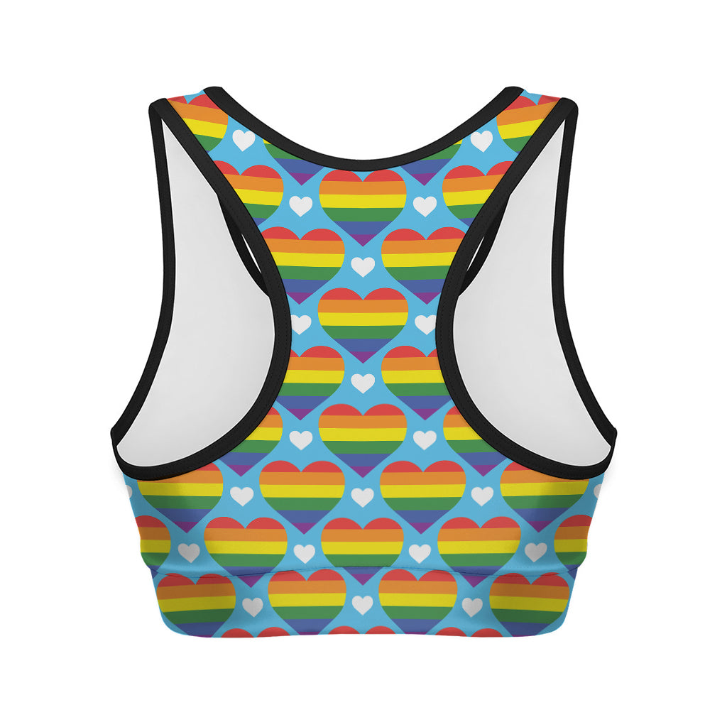 LGBT Pride Rainbow Heart Pattern Print Women's Sports Bra