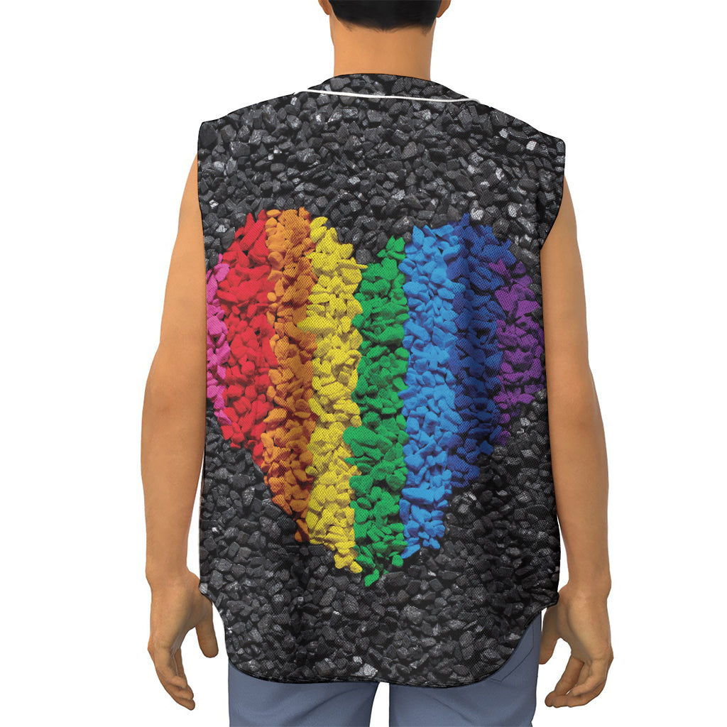LGBT Pride Rainbow Heart Stones Print Sleeveless Baseball Jersey