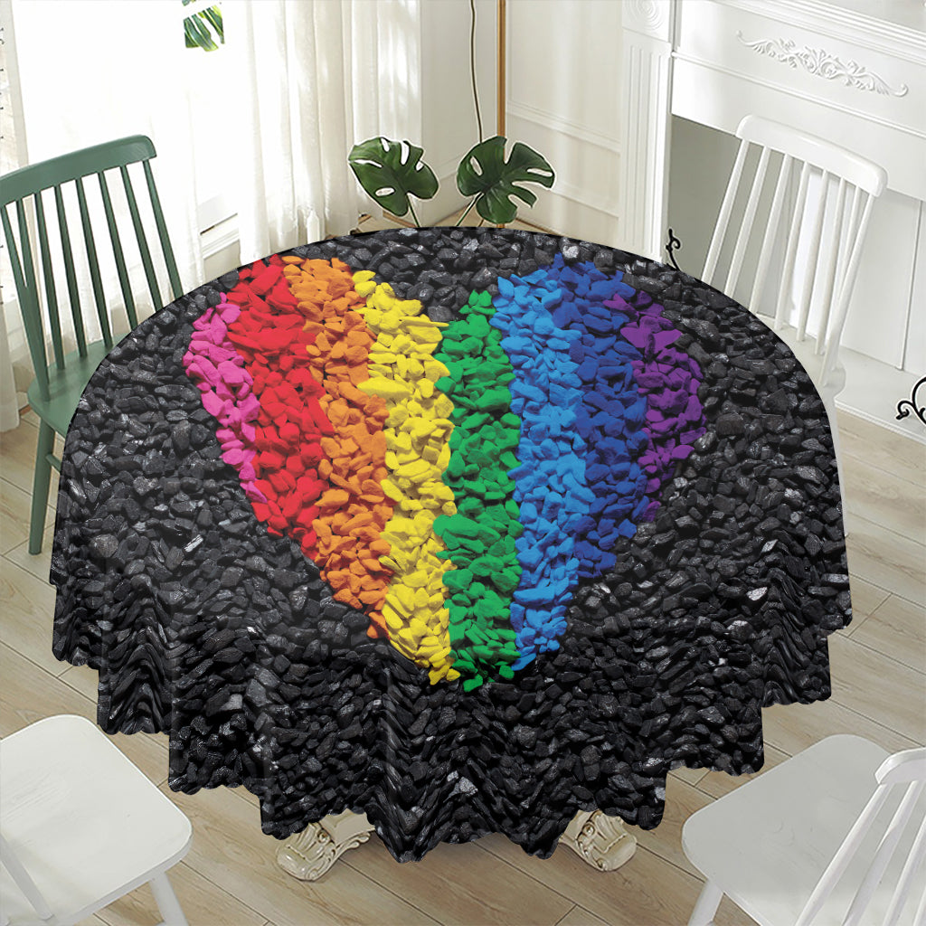 LGBT Pride Rainbow Heart Stones Print Waterproof Round Tablecloth
