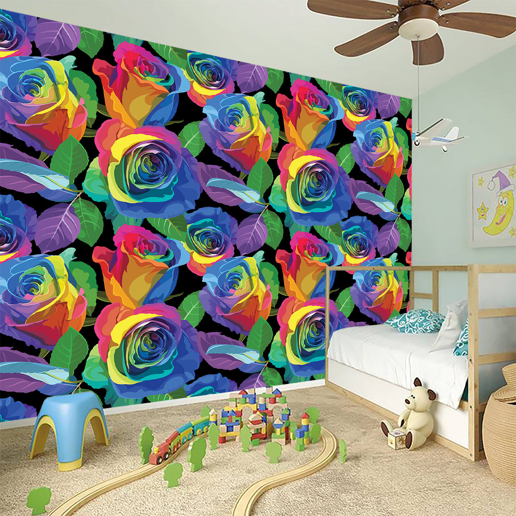 LGBT Pride Rainbow Roses Pattern Print Wall Sticker
