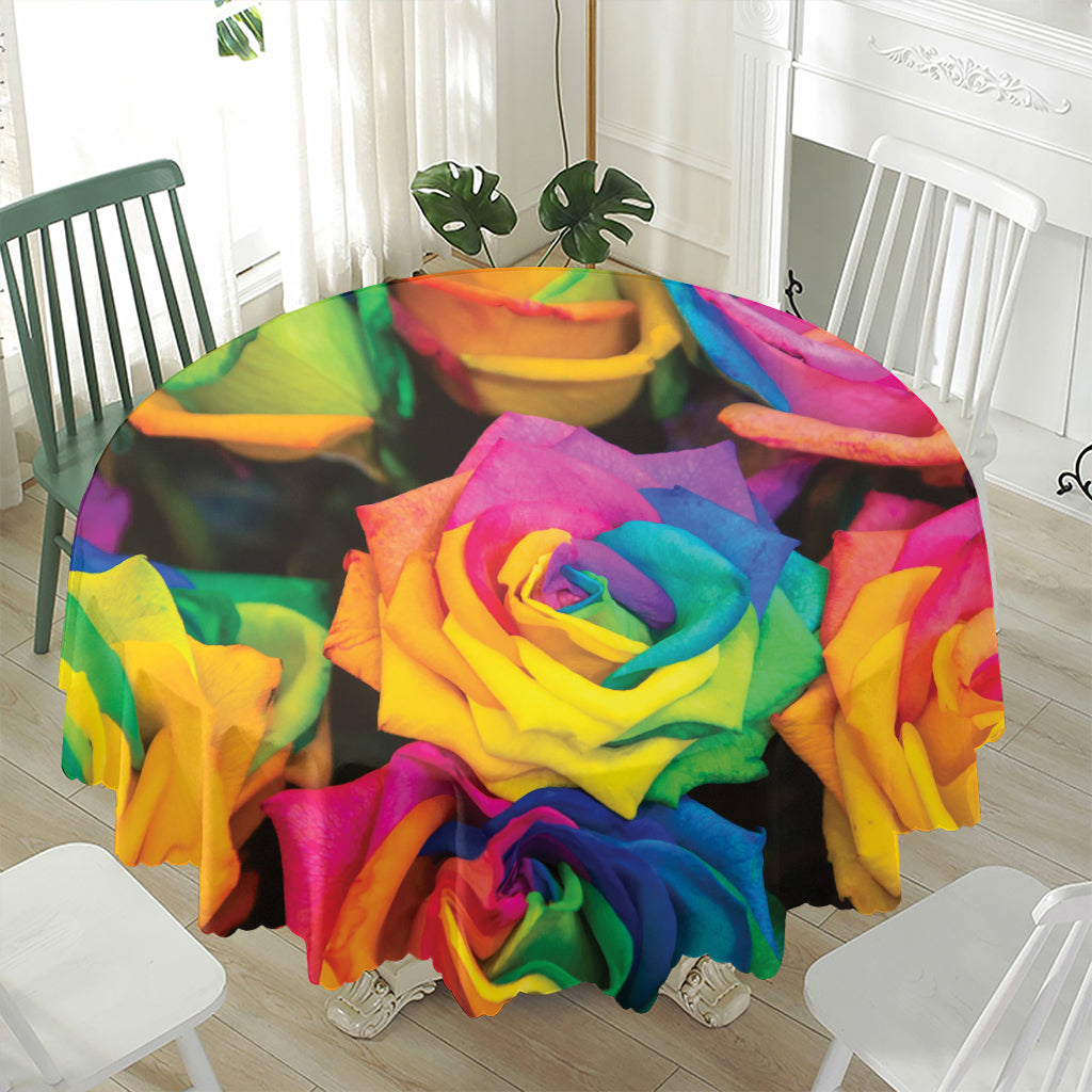 LGBT Pride Rainbow Roses Print Waterproof Round Tablecloth