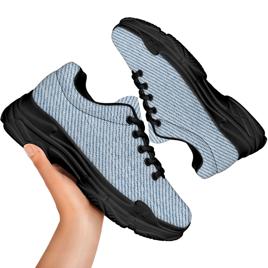 Light Blue Denim Jeans Print Black Chunky Shoes