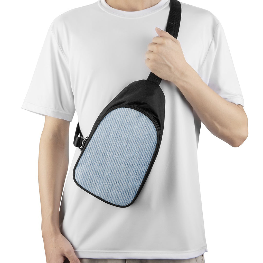 Light Blue Denim Jeans Print Chest Bag