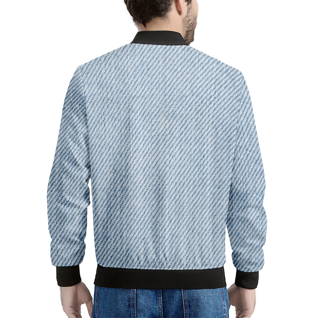 Light Blue Denim Jeans Print Men's Bomber Jacket