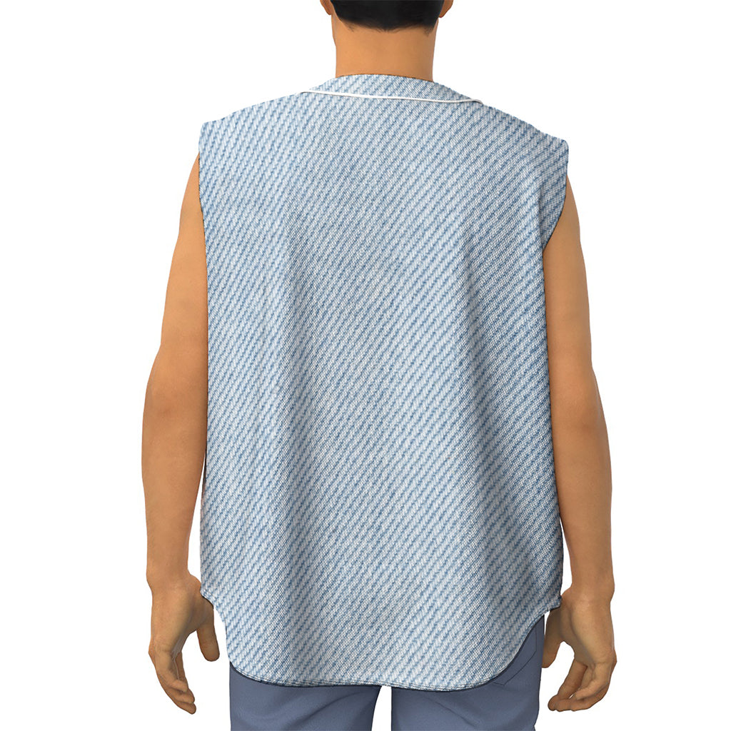 Light Blue Denim Jeans Print Sleeveless Baseball Jersey