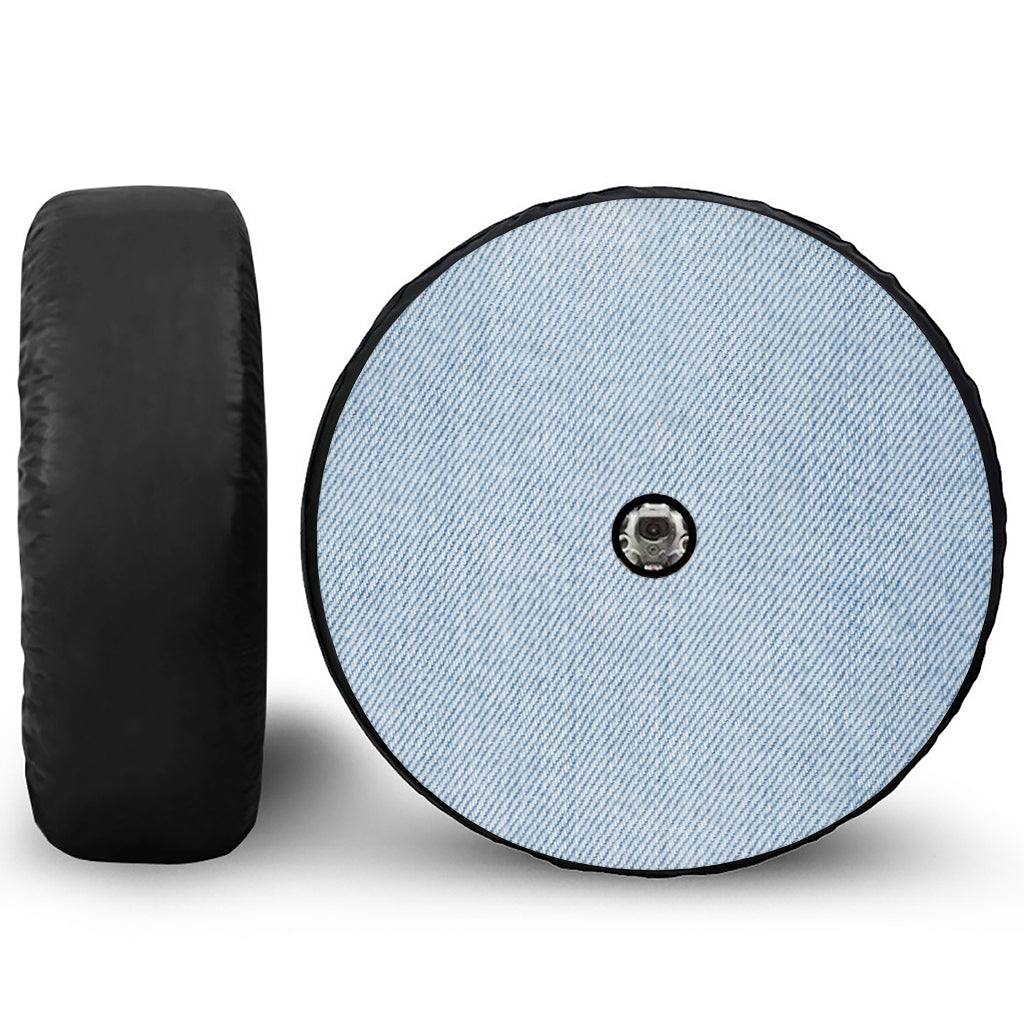 Light Blue Denim Jeans Print Tire Cover With Camera Hole