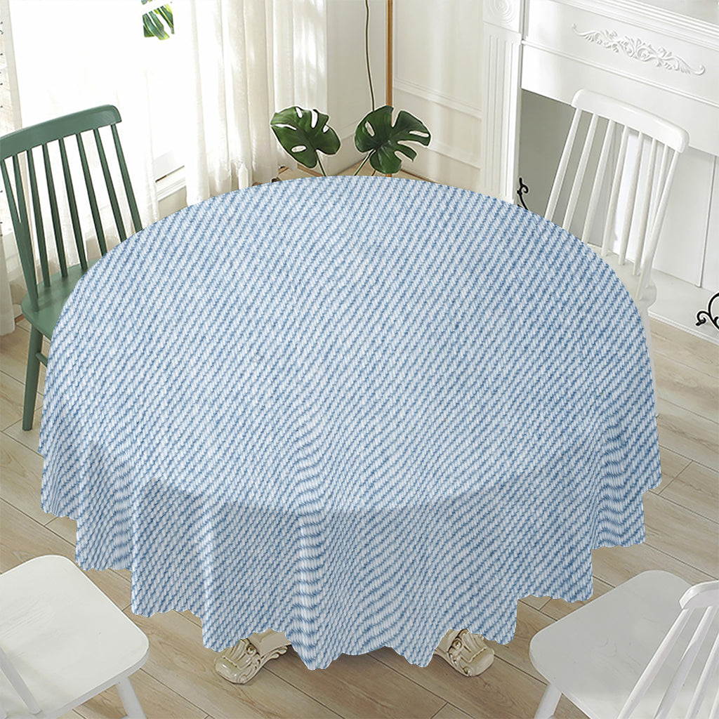 Light Blue Denim Jeans Print Waterproof Round Tablecloth
