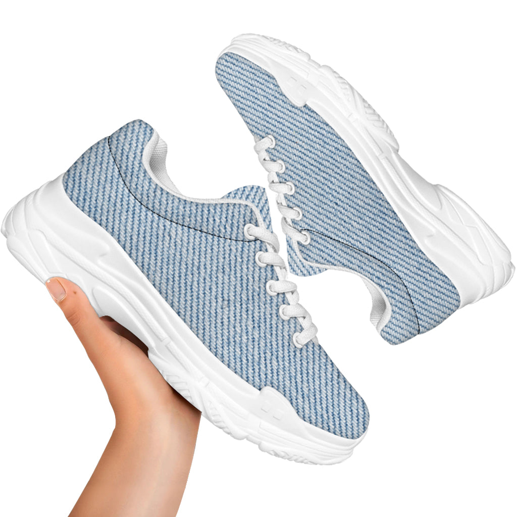 Light Blue Denim Jeans Print White Chunky Shoes